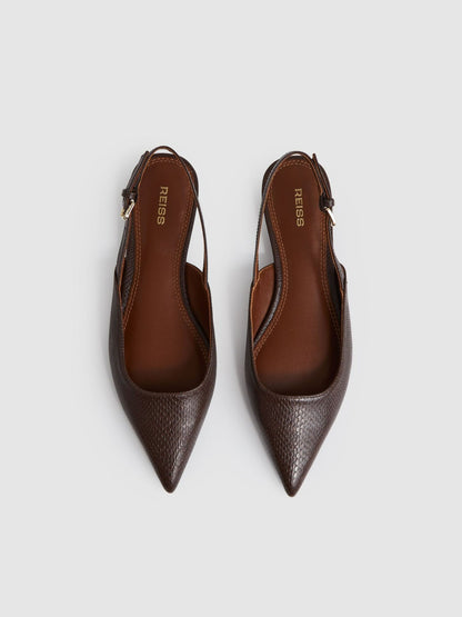 Reiss Deal - Leather Slingback Ballerina Pumps in Chocolate