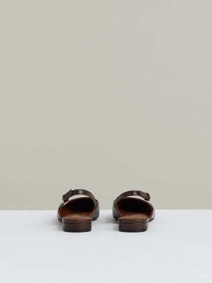 Reiss Deal - Leather Slingback Ballerina Pumps in Chocolate