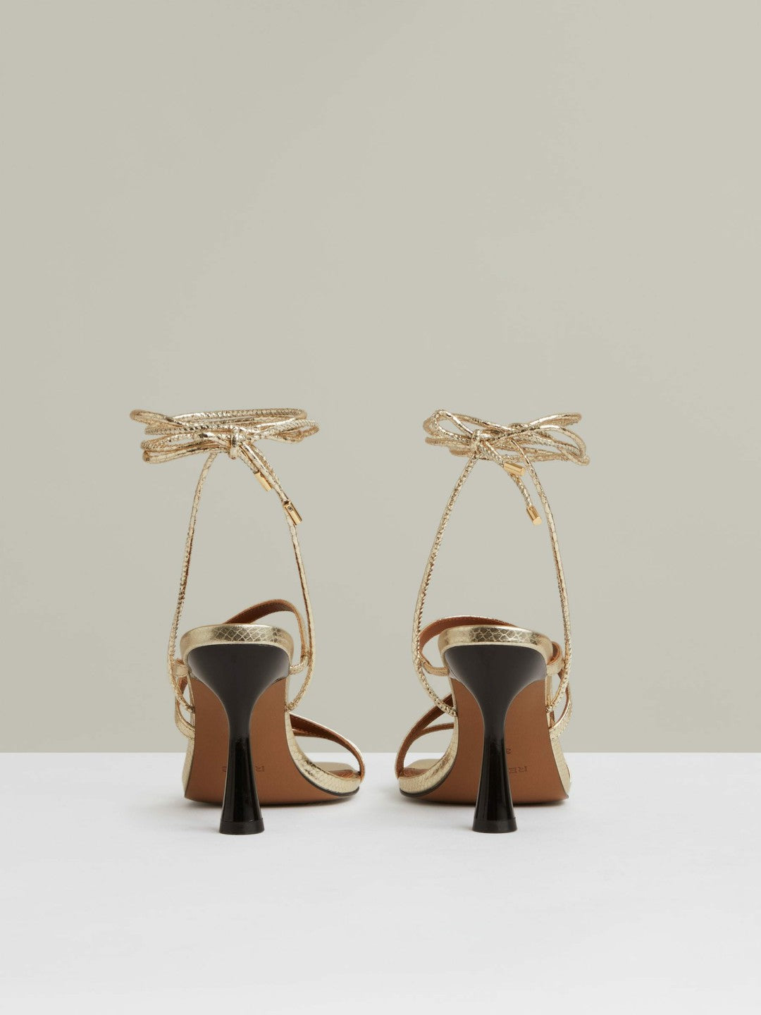 Reiss Sale - Leather Metallic Strappy Heeled Sandals in Gold