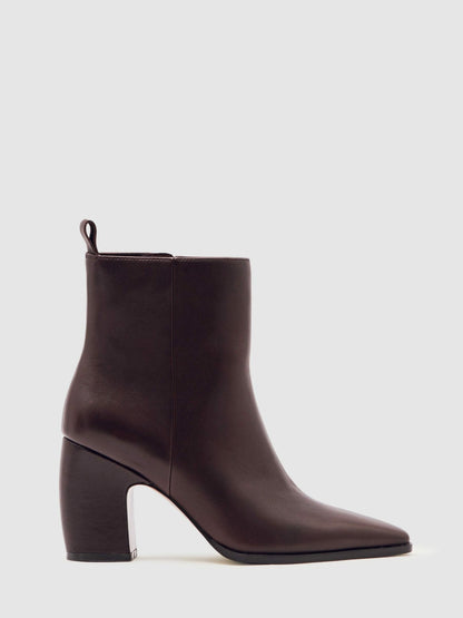 Reiss Deal - Leather Blocked Heel Ankle Boots in Oxblood