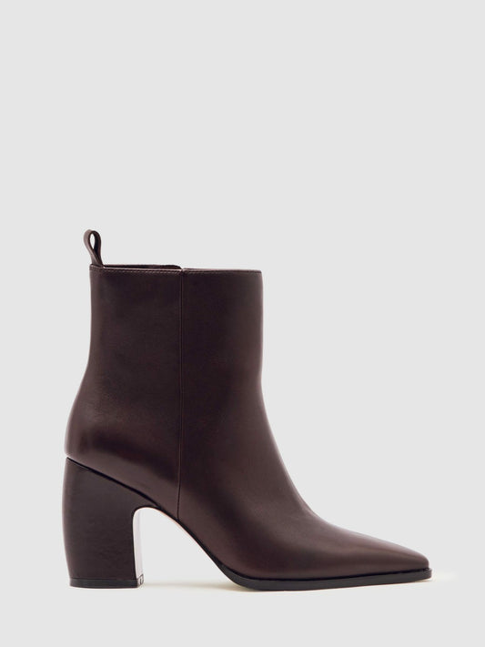 Reiss Deal - Leather Blocked Heel Ankle Boots in Oxblood