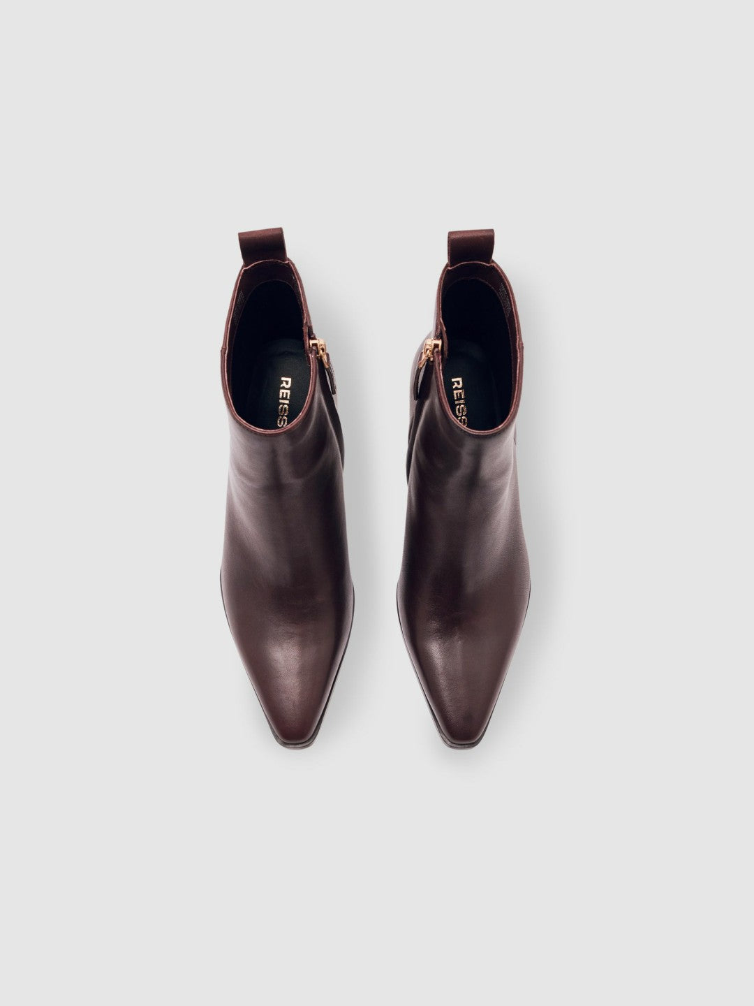 Reiss Deal - Leather Blocked Heel Ankle Boots in Oxblood