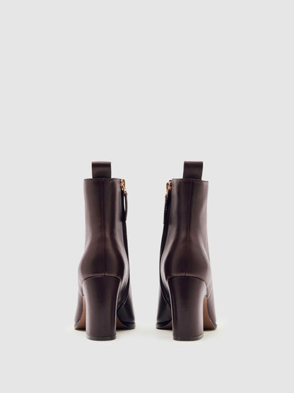Reiss Deal - Leather Blocked Heel Ankle Boots in Oxblood