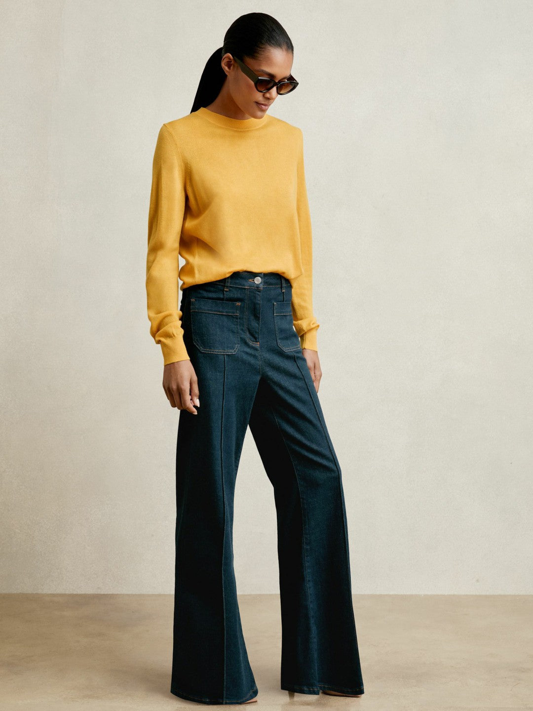 Reiss Merino Wool Crew-Neck Jumper in Yellow