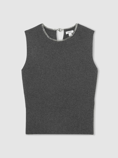 Reiss Wool-Blend Necklace-Trim Knitted Vest in Charcoal Grey