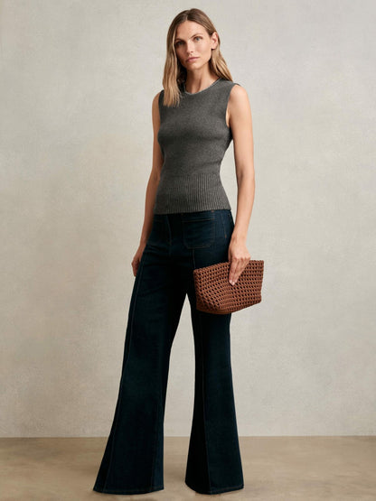 Reiss Wool-Blend Necklace-Trim Knitted Vest in Charcoal Grey