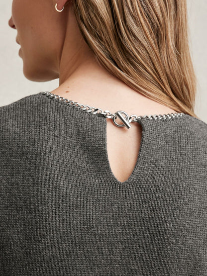 Reiss Wool-Blend Necklace-Trim Knitted Vest in Charcoal Grey
