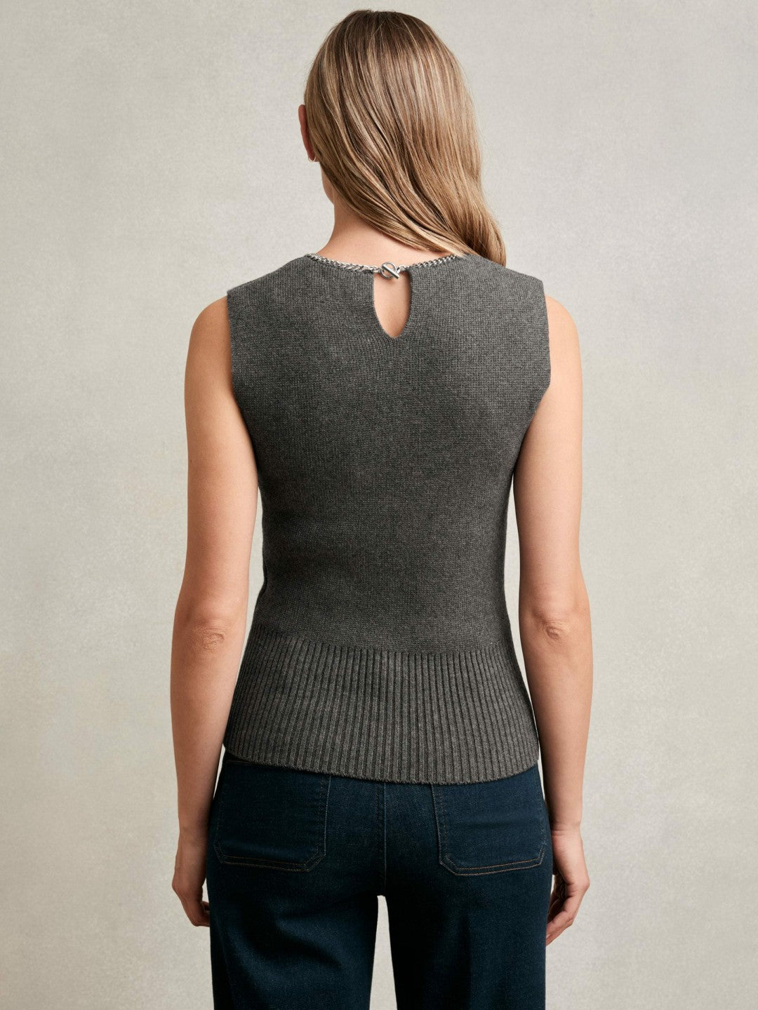 Reiss Wool-Blend Necklace-Trim Knitted Vest in Charcoal Grey