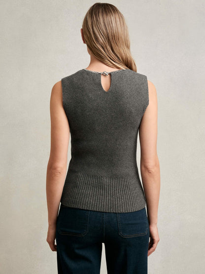 Reiss Wool-Blend Necklace-Trim Knitted Vest in Charcoal Grey
