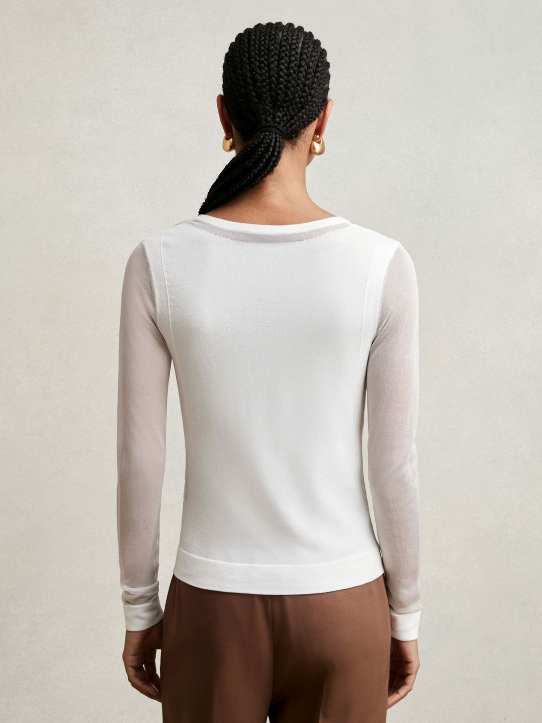 Reiss Sheer-Detail V-Neck Top in White