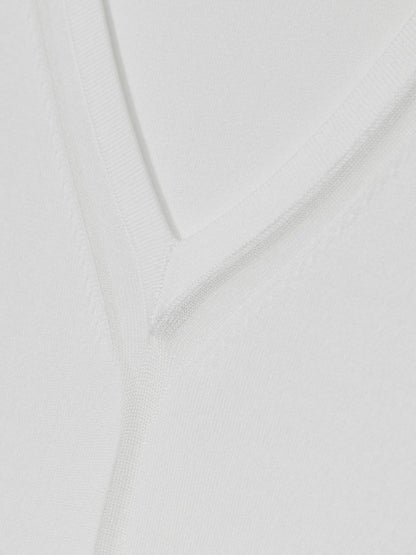 Reiss Sheer-Detail V-Neck Top in White