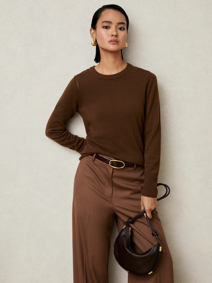 Reiss Wool-Blend Open-Stitch Jumper with Cashmere in Toffee Brown
