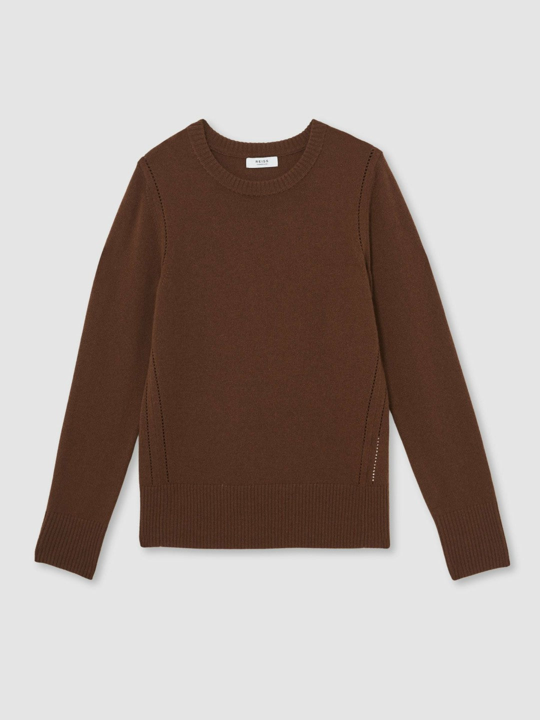 Reiss Wool-Blend Open-Stitch Jumper with Cashmere in Toffee Brown