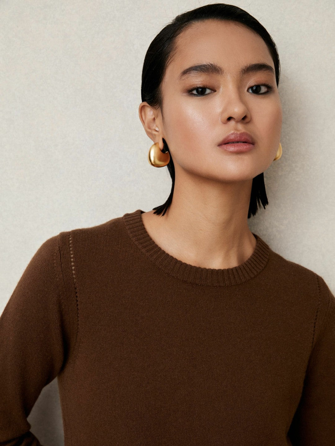Reiss Wool-Blend Open-Stitch Jumper with Cashmere in Toffee Brown