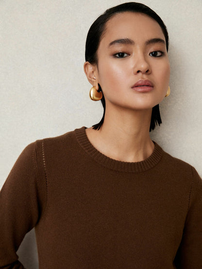 Reiss Wool-Blend Open-Stitch Jumper with Cashmere in Toffee Brown