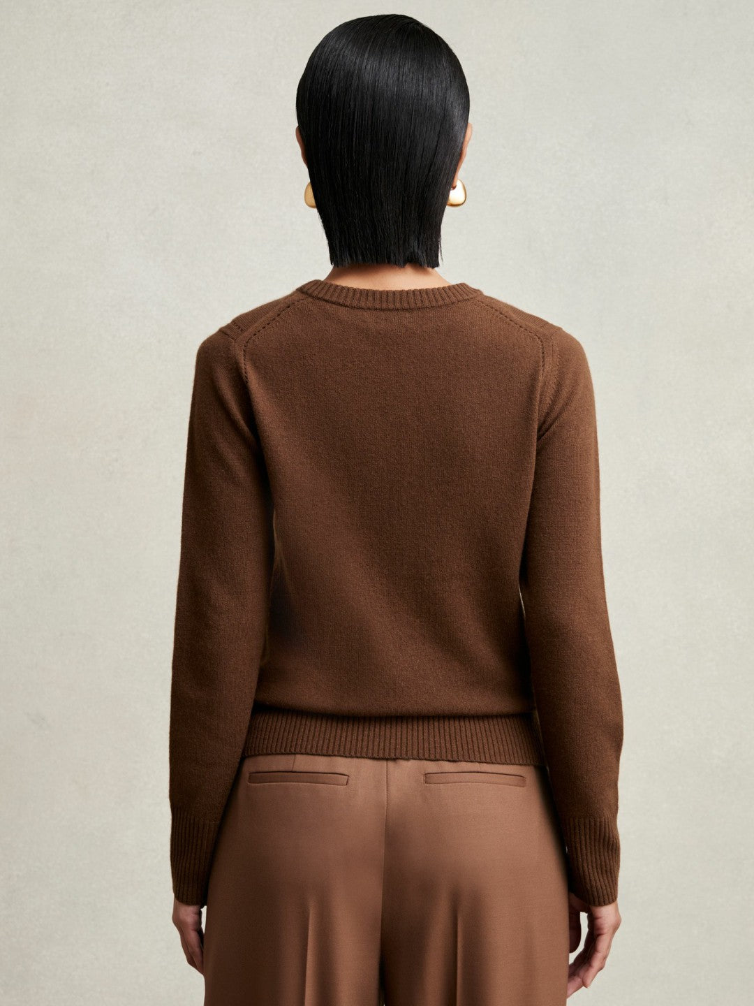 Reiss Wool-Blend Open-Stitch Jumper with Cashmere in Toffee Brown