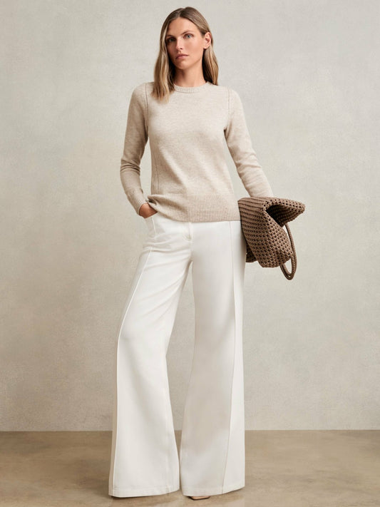 Reiss Wool-Blend Open-Stitch Jumper with Cashmere in Oatmeal Neutral