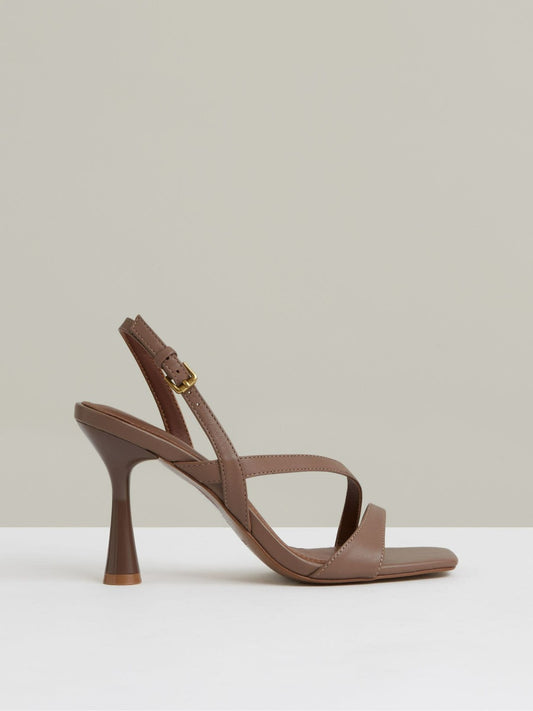 Reiss Popular Choice - Leather Cross-Strap Heeled Sandals in Neutral