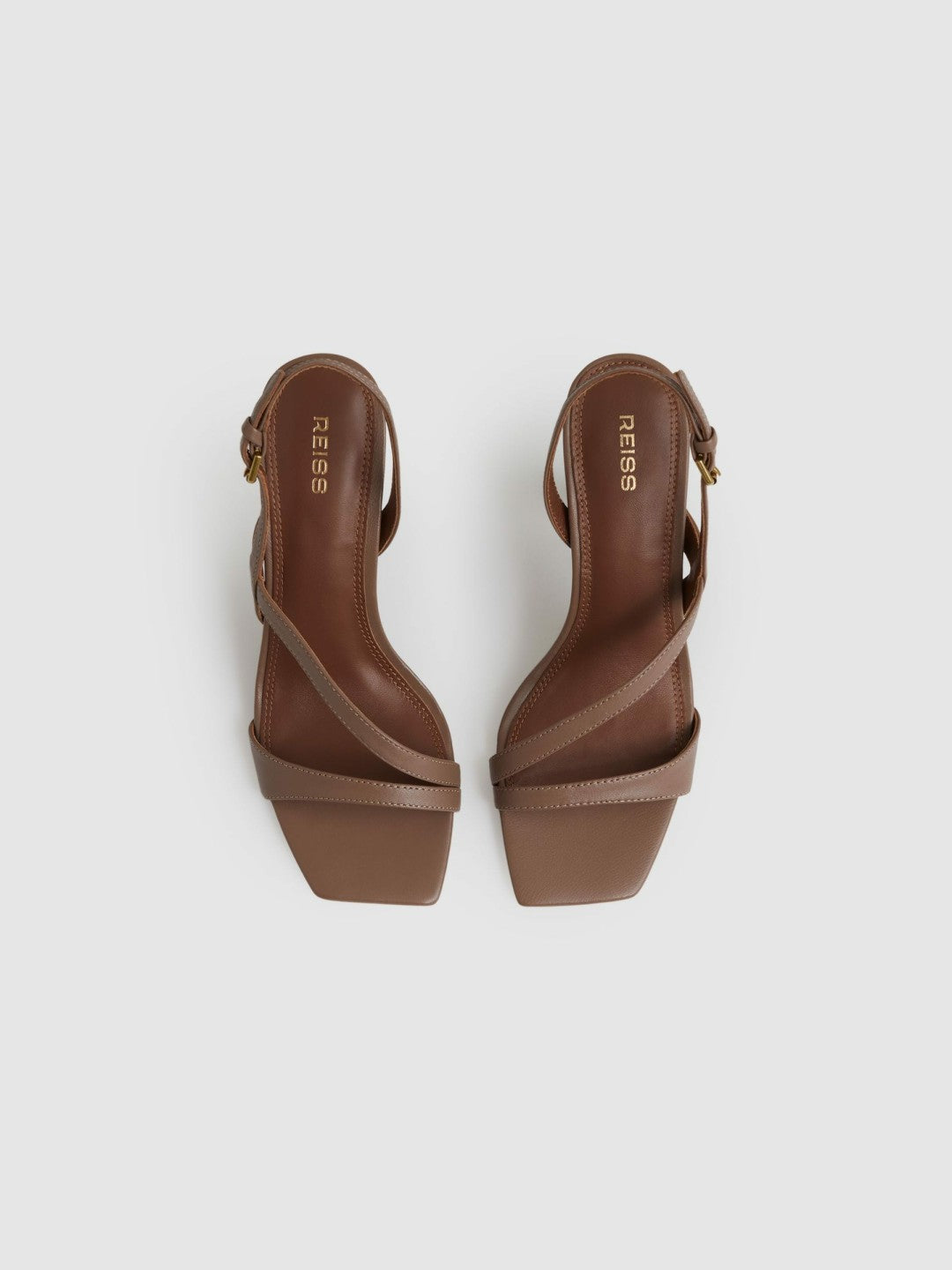 Reiss Popular Choice - Leather Cross-Strap Heeled Sandals in Neutral