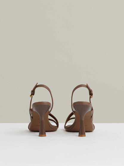 Reiss Popular Choice - Leather Cross-Strap Heeled Sandals in Neutral