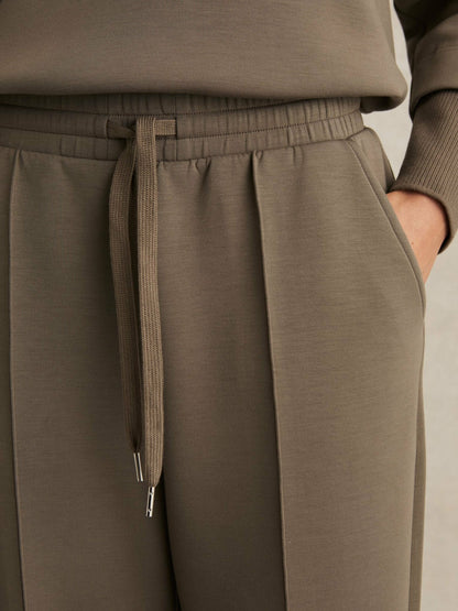 Reiss Deal - Petite Modal-Blend Interlock Wide-Leg Joggers in Khaki Green