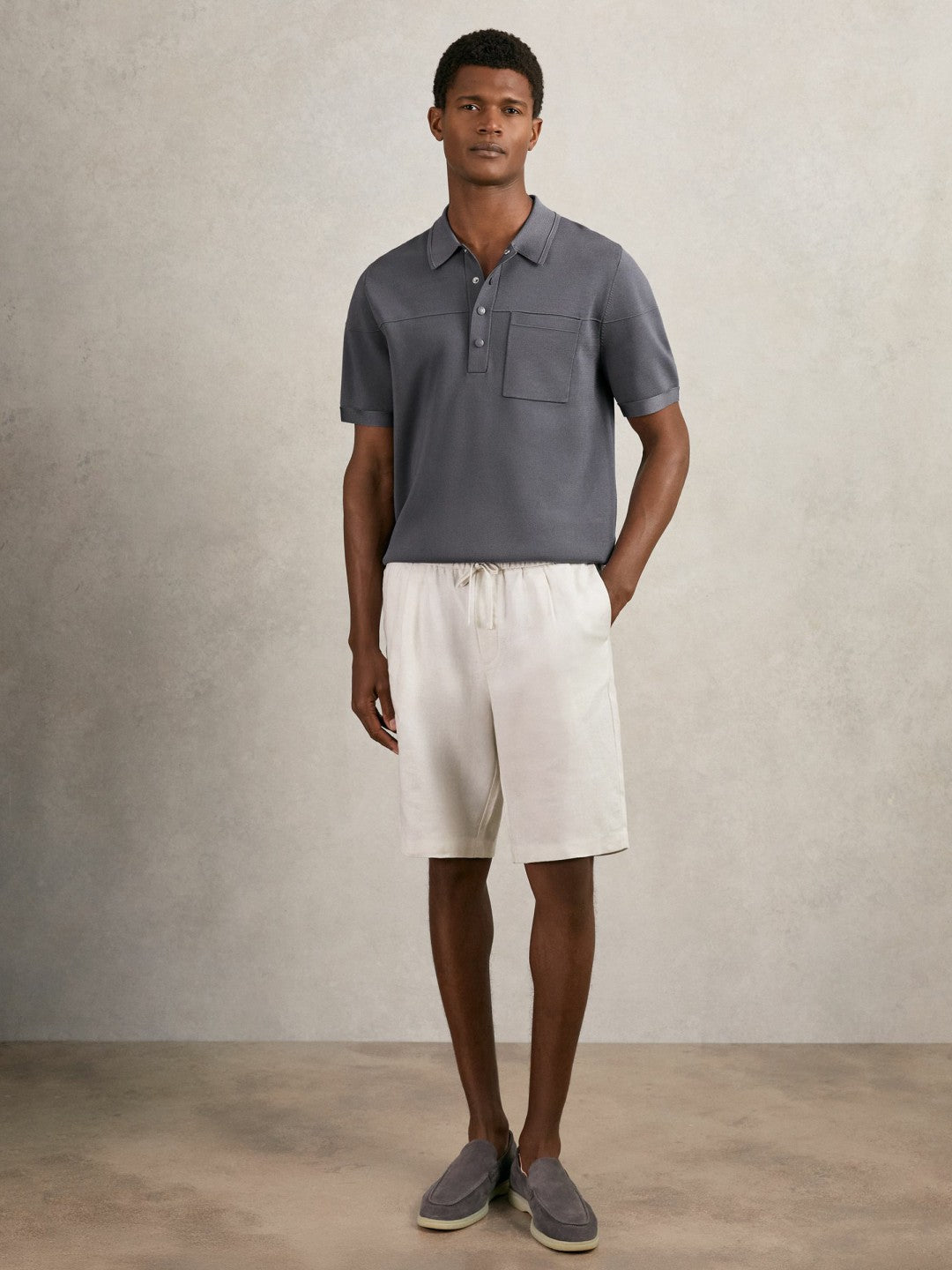Reiss Best Seller - Press-Stud Seam-Detail Polo Shirt in Airforce Blue
