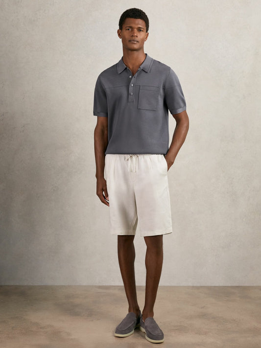 Reiss Best Seller - Press-Stud Seam-Detail Polo Shirt in Airforce Blue