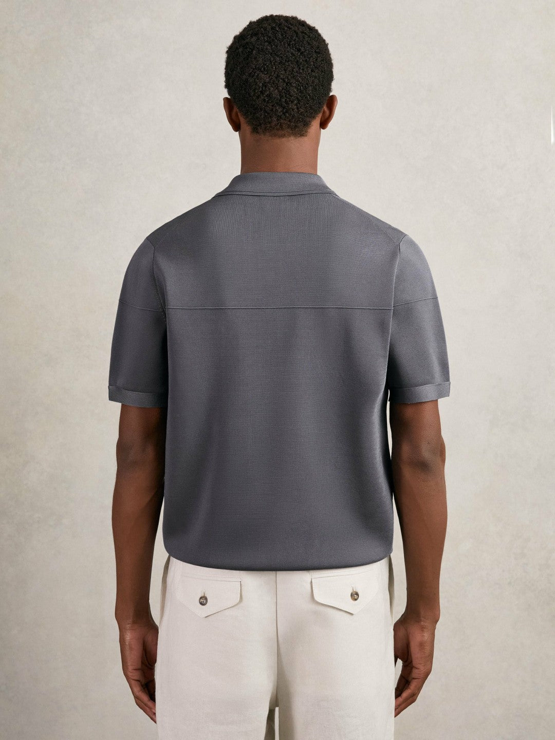Reiss Best Seller - Press-Stud Seam-Detail Polo Shirt in Airforce Blue