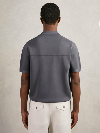 Reiss Best Seller - Press-Stud Seam-Detail Polo Shirt in Airforce Blue