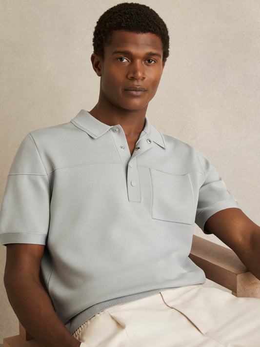 Reiss Popular Choice - Press-Stud Seam-Detail Polo Shirt in Ice Grey