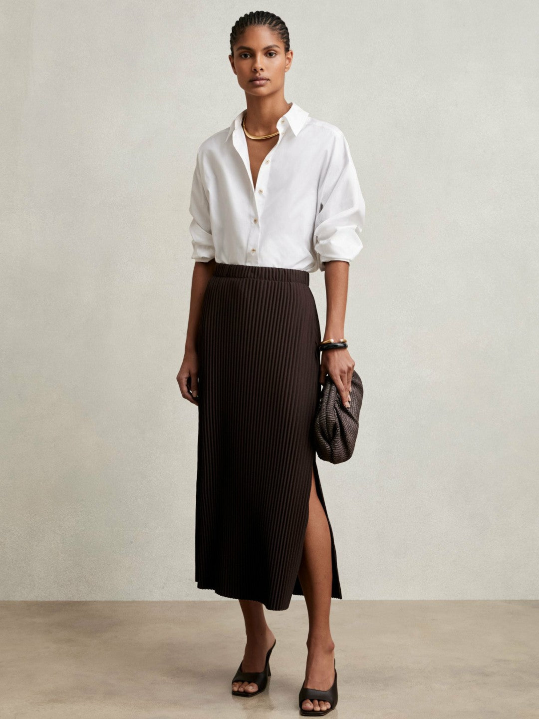 Reiss Sale - Pleated Jersey Midi Skirt in Burgundy
