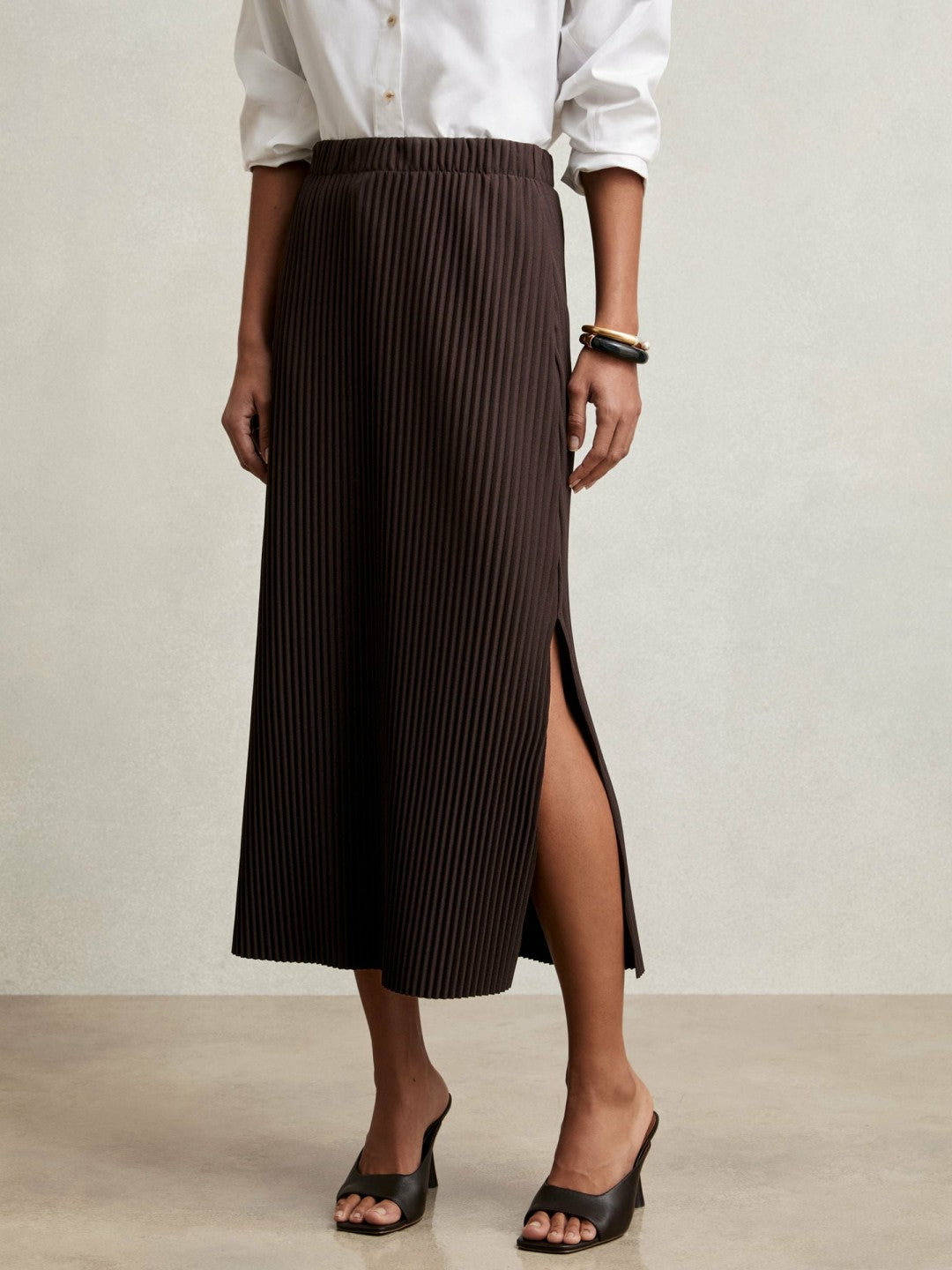 Reiss Sale - Pleated Jersey Midi Skirt in Burgundy
