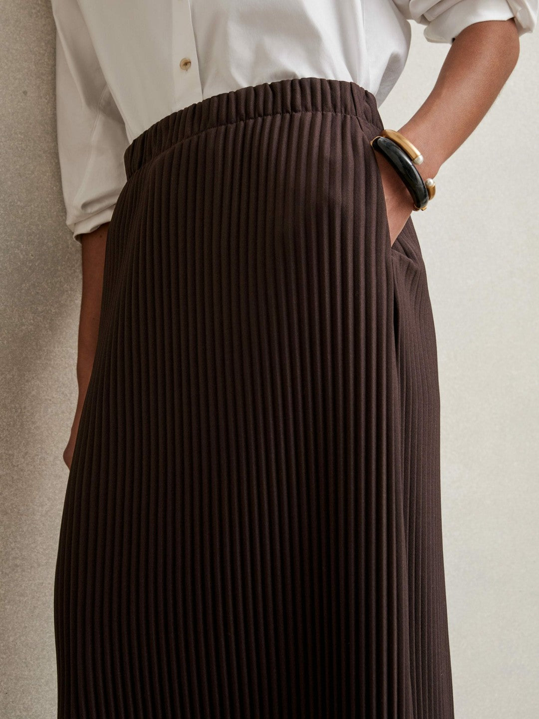 Reiss Sale - Pleated Jersey Midi Skirt in Burgundy