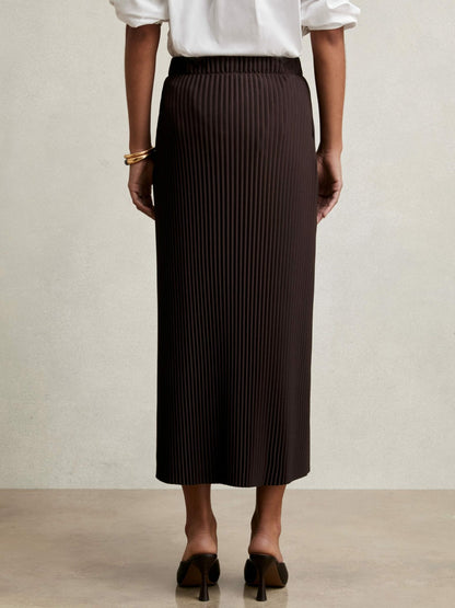 Reiss Sale - Pleated Jersey Midi Skirt in Burgundy