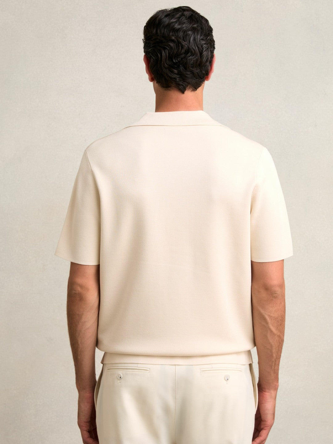 Reiss Savings - Colour-Block Cuban-Collar Knit Shirt in Taupe Brown/Light Stone