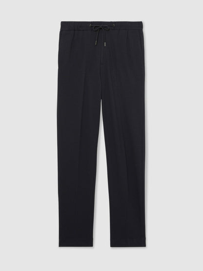Reiss Sale - Slim Fit Jersey Drawstring Suit Trousers in Navy
