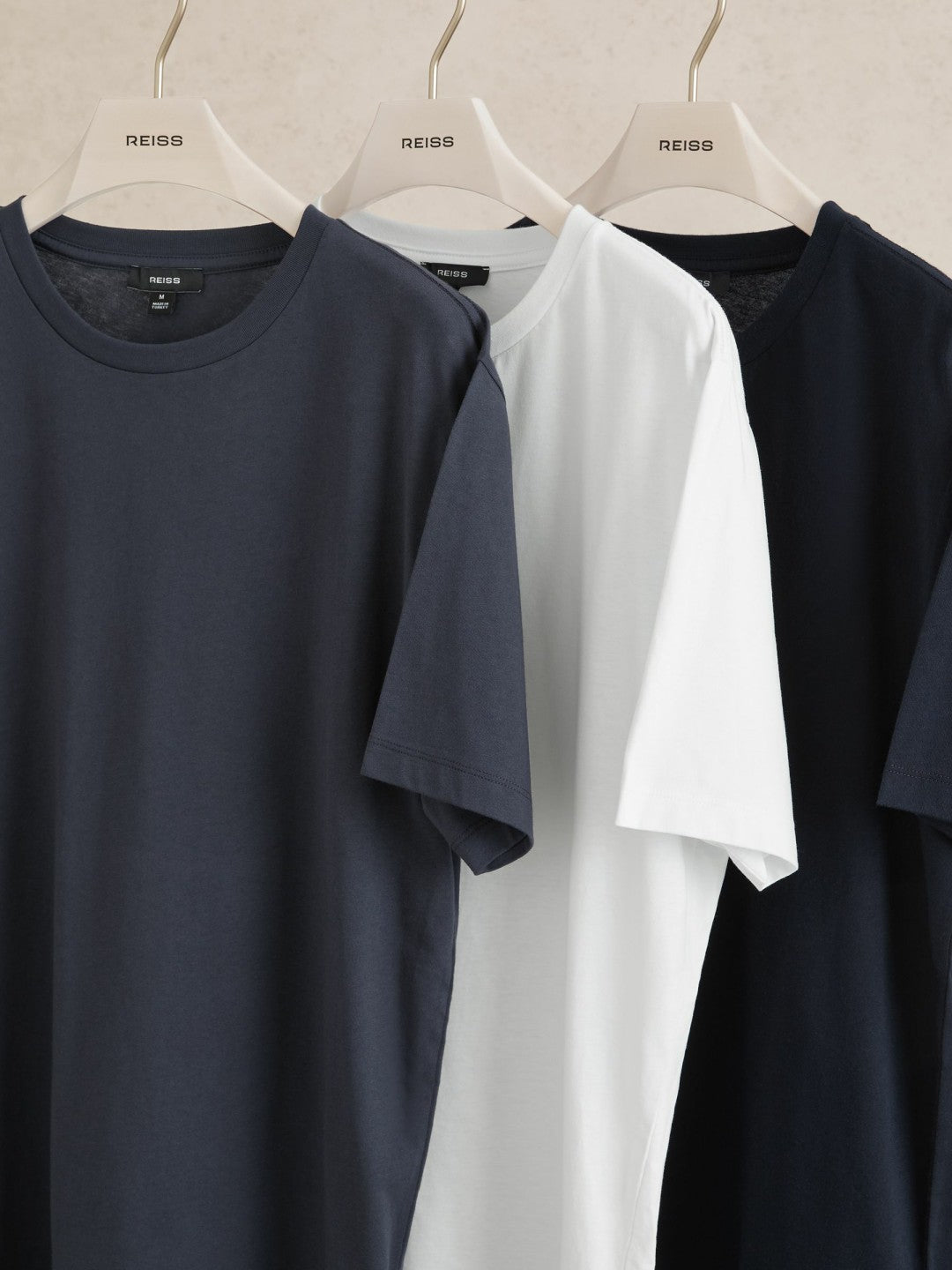 Reiss Affordable - Cotton Crew-Neck T-shirts 3 Pack in White/Navy/Airforce Blue