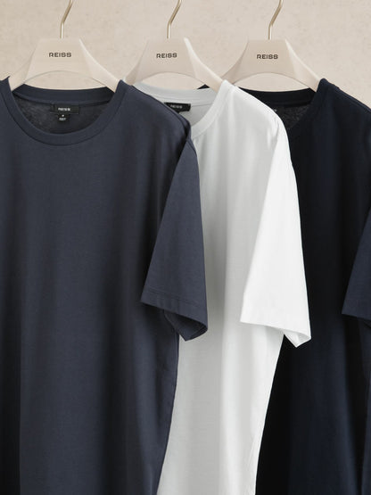 Reiss Affordable - Cotton Crew-Neck T-shirts 3 Pack in White/Navy/Airforce Blue