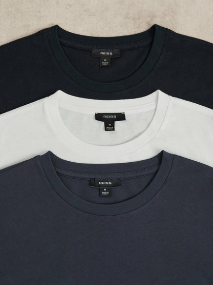 Reiss Affordable - Cotton Crew-Neck T-shirts 3 Pack in White/Navy/Airforce Blue