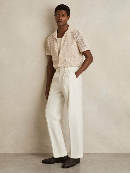 Reiss Featured - Wool-Blend Belted Pleated Trousers Regular-Fit in White