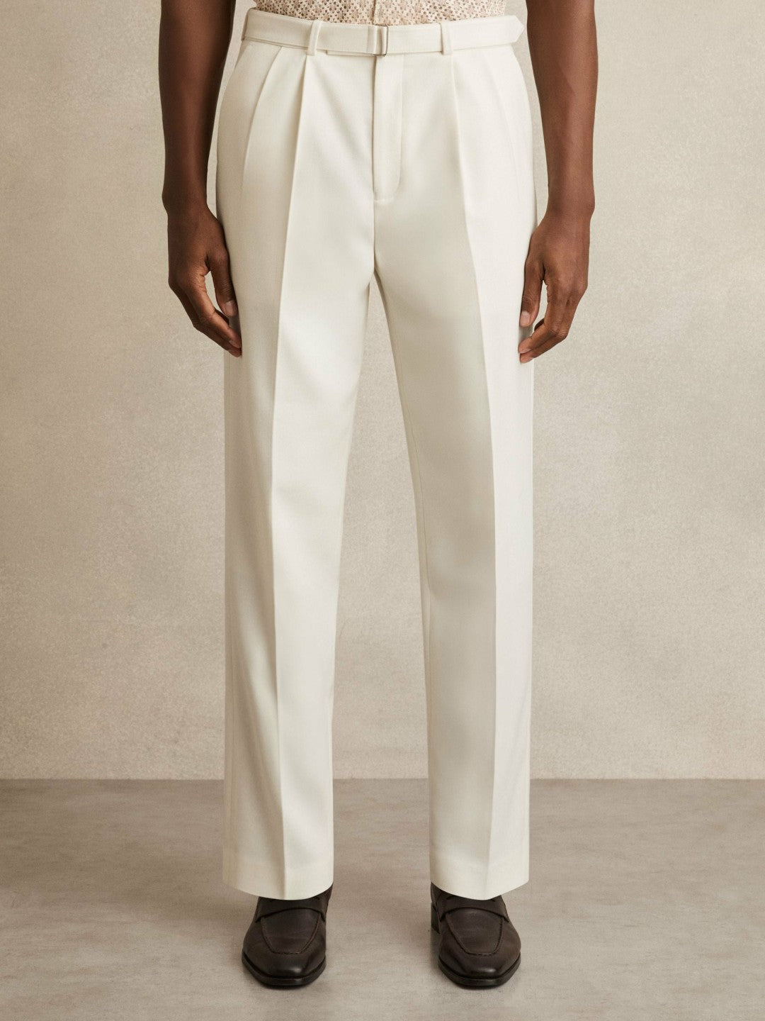 Reiss Featured - Wool-Blend Belted Pleated Trousers Regular-Fit in White