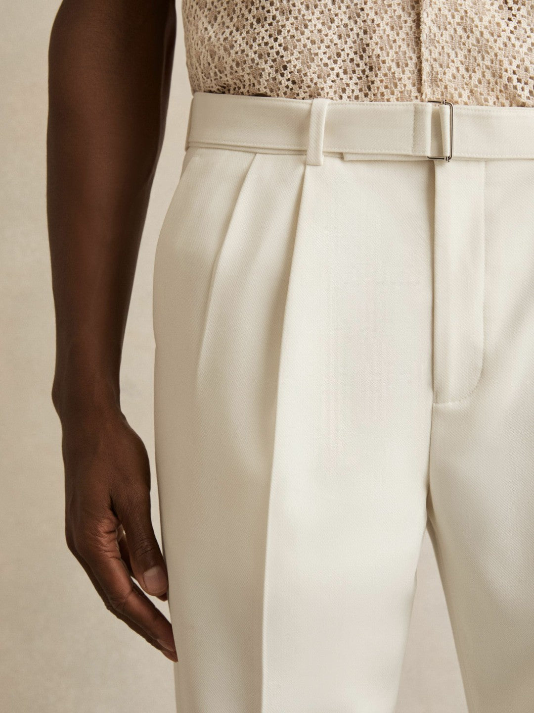 Reiss Featured - Wool-Blend Belted Pleated Trousers Regular-Fit in White