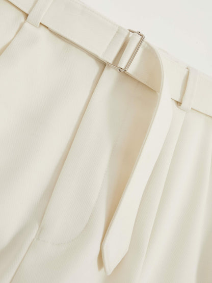Reiss Featured - Wool-Blend Belted Pleated Trousers Regular-Fit in White