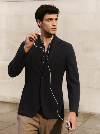 Reiss Popular Choice - Slim-Fit Single-Breasted Jersey Suit Blazer in Navy