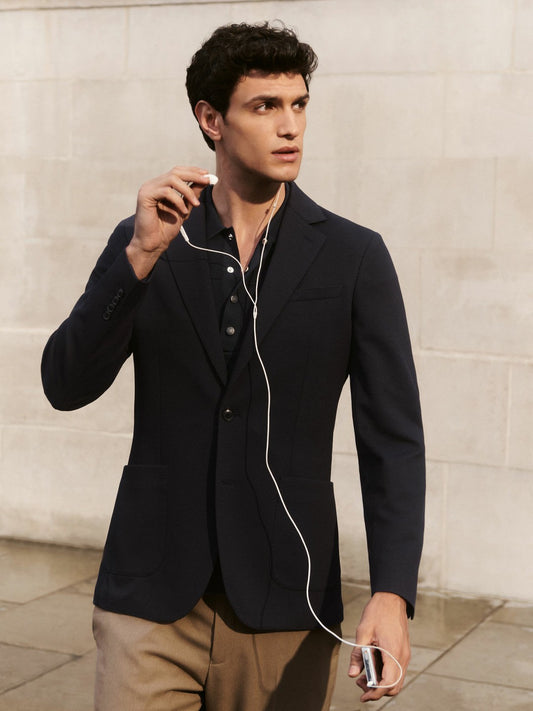 Reiss Popular Choice - Slim-Fit Single-Breasted Jersey Suit Blazer in Navy