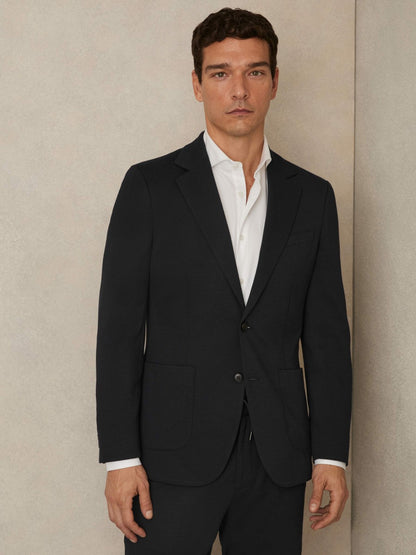Reiss Popular Choice - Slim-Fit Single-Breasted Jersey Suit Blazer in Navy