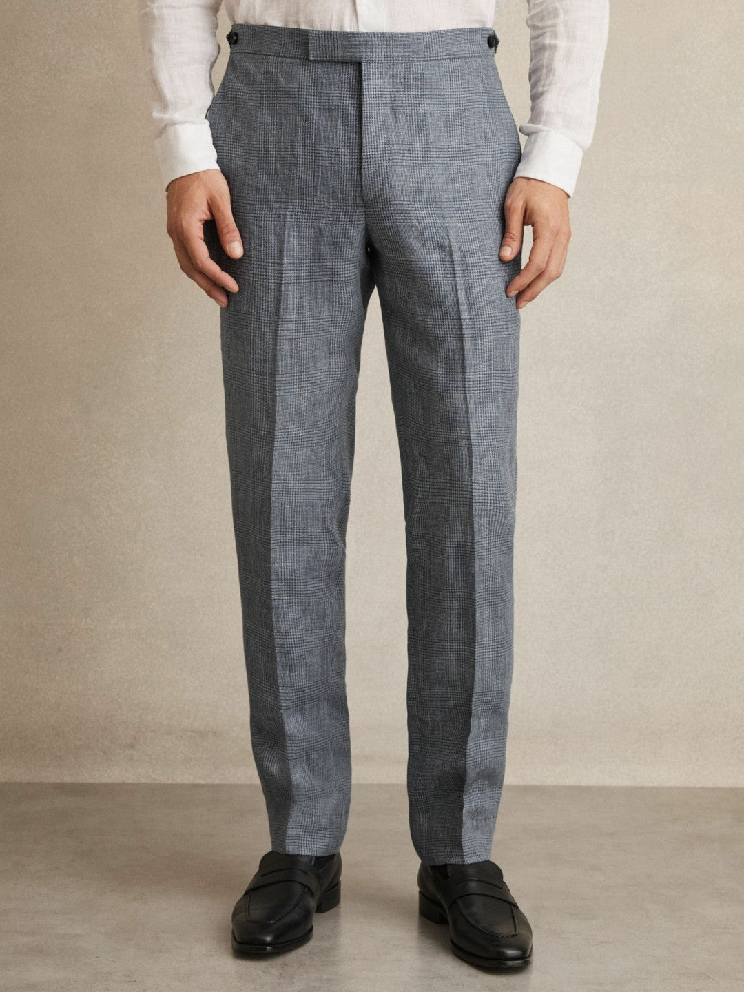 Reiss Featured - Slim Fit Linen Check Suit Trousers in Soft Blue