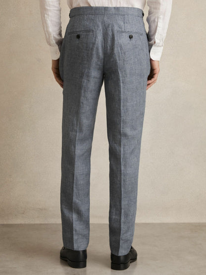 Reiss Featured - Slim Fit Linen Check Suit Trousers in Soft Blue