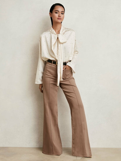 Reiss Featured - Satin Polka Dot Tie Neck Blouse in Ivory