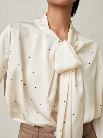 Reiss Featured - Satin Polka Dot Tie Neck Blouse in Ivory